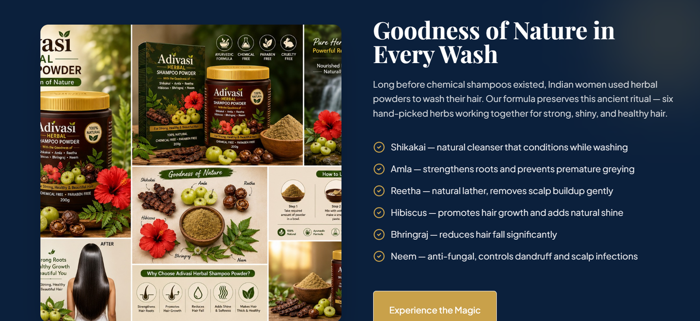 Adivasi Herbal Shampoo Powder 200g with 6 natural herbs