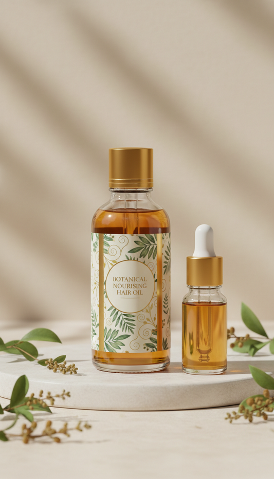Botanical nourishing hair oil bottle