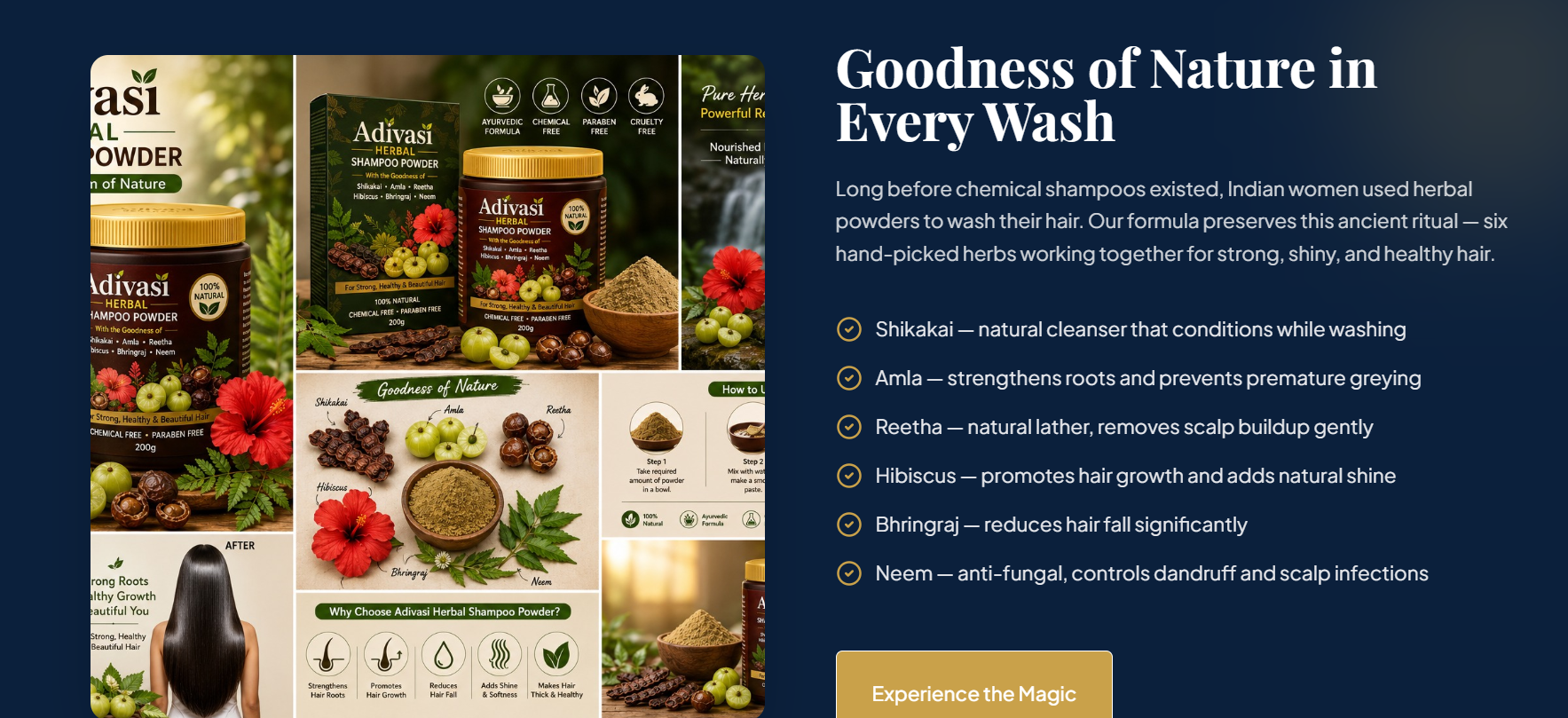 Adivasi Herbal Shampoo Powder 200g with 6 natural herbs